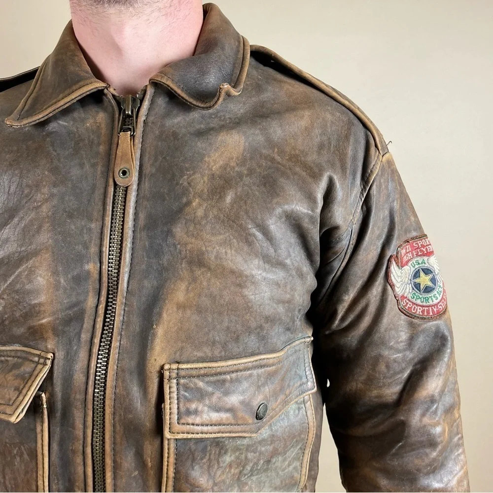Vintage Top Gun Military Pilot Flight Australian Lamb Leather Jacket Medium
